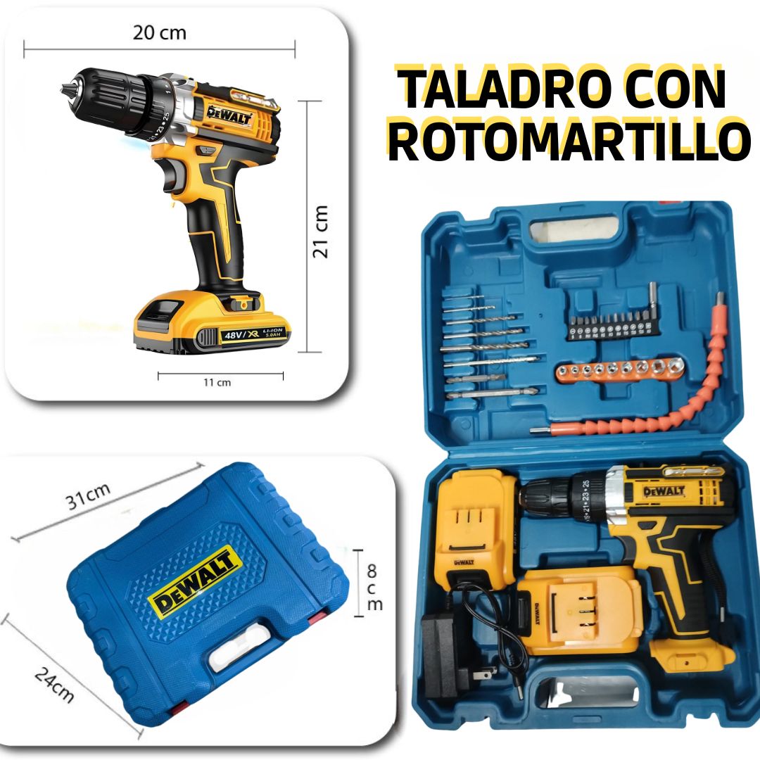 TALADRO CON ROTOMARTILLO 3/8 DEWALT PROFESIONAL + 2 BATERIAS
