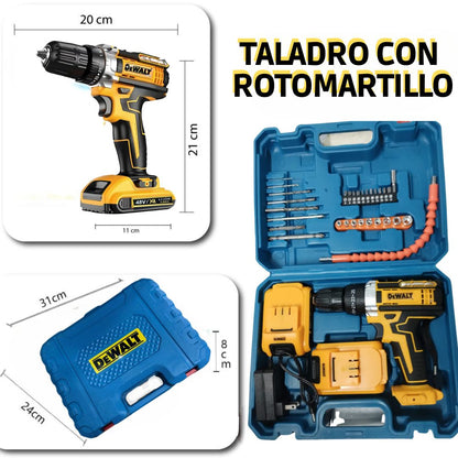 TALADRO CON ROTOMARTILLO 3/8 DEWALT PROFESIONAL + 2 BATERIAS